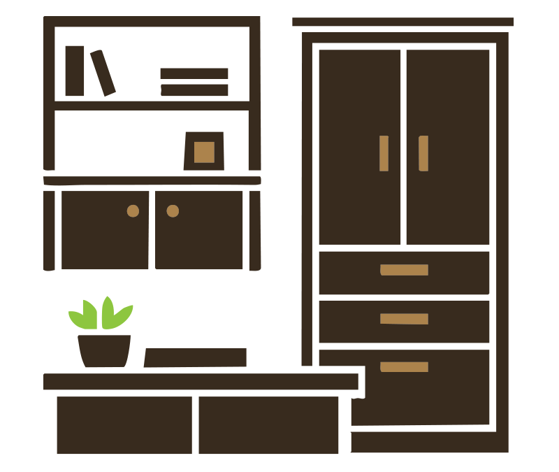 Icon of cabinets and a shelf.