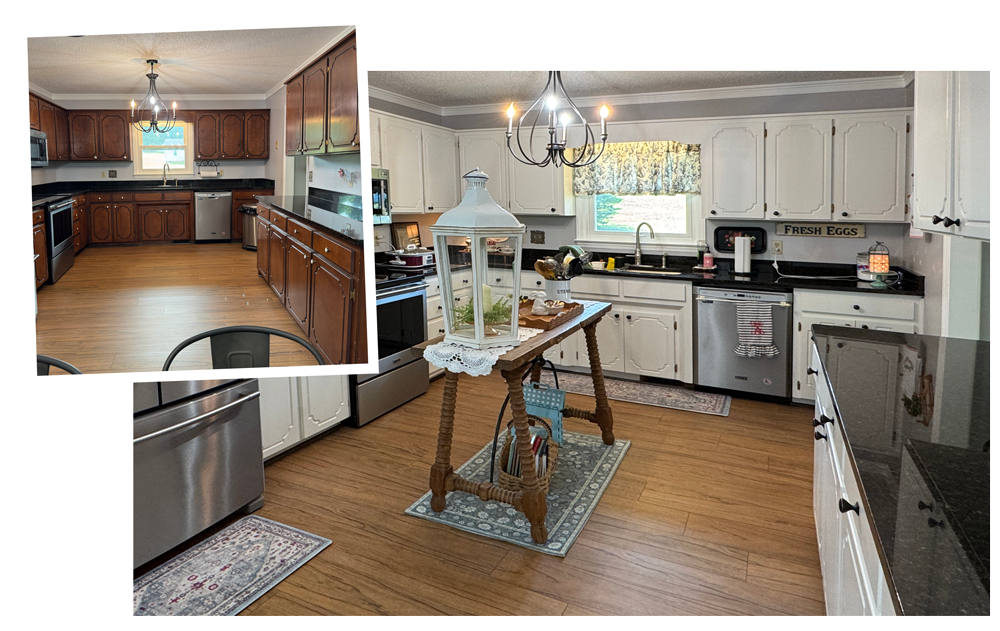 Kitchen painted from old wood to modern white.